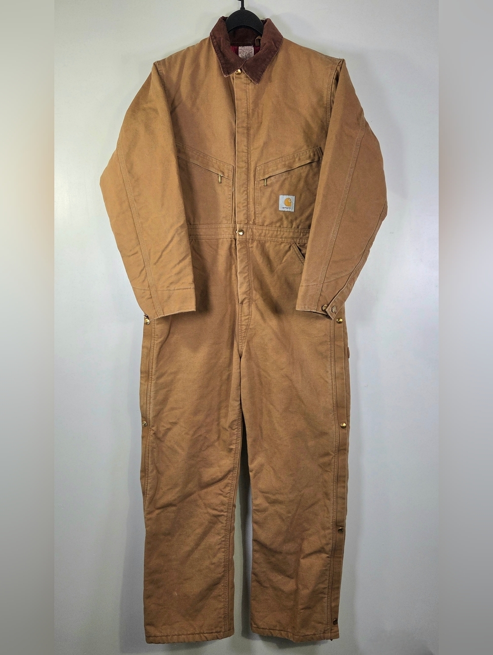 VINTAGE 90's CARTHARTT X01 QUILT LINED DUCK CANVAS COVERALLS.